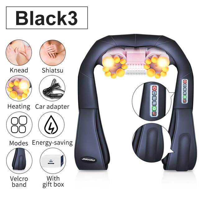 (with Gift Box)JinKaiRui U Shape Electrical Shiatsu Back Neck Shoulder Body Massager Infrared Heated Kneading Car/Home Massagem