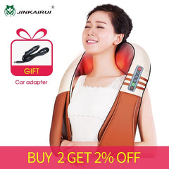 (with Gift Box)JinKaiRui U Shape Electrical Shiatsu Back Neck Shoulder Body Massager Infrared Heated Kneading Car/Home Massagem